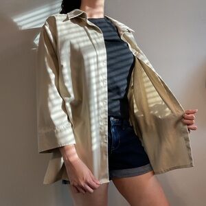 Preppy Long Sleeve Button Down Minimalist Cotton Summer Vacation Shirt Large